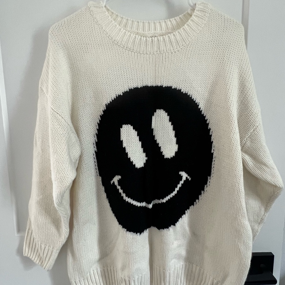 Playful Cream and Black Crew Neck Sweater